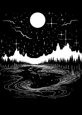 Black and White Night Landscape