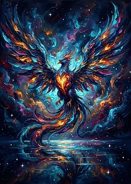 Cosmic Phoenix Rising Over Water