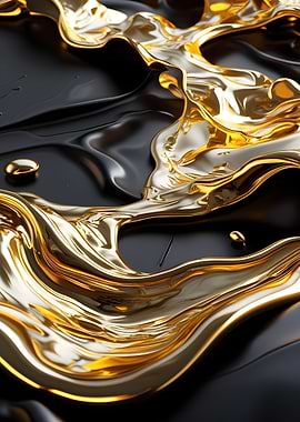 Liquid Gold and Black Abstract Flow