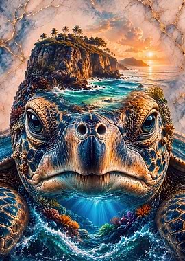 Surreal Sea Turtle Island Landscape