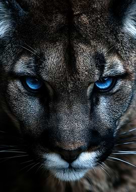 Intense Cougar Portrait with Blue Eyes