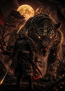 Samurai Warrior with Giant Tiger
