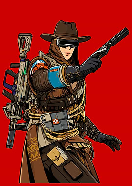 Futuristic Cyberpunk Cowboy Character Illustration