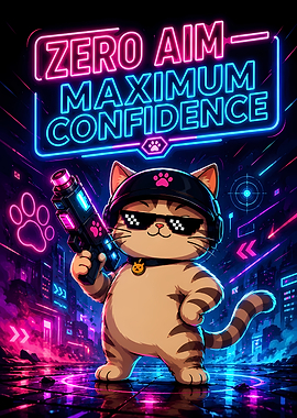 Neon Cyberpunk Cat Gamer Poster