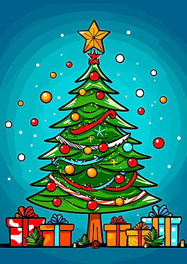 Festive Christmas Tree with Gift Boxes