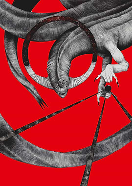 Surreal Eldritch Creature on Red Background