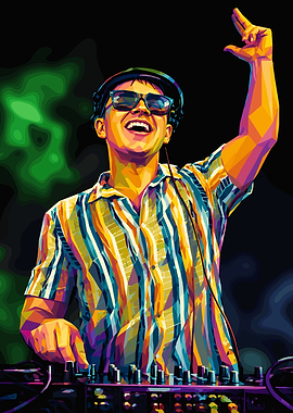Colorful Low Poly DJ Illustration
