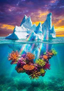 Iceberg with Vibrant Underwater Coral Reef