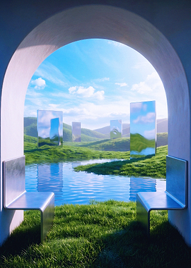 Surreal Archway Overlooking Mirrored Landscape