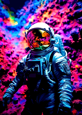 Psychedelic Astronaut in Vibrant Nebula