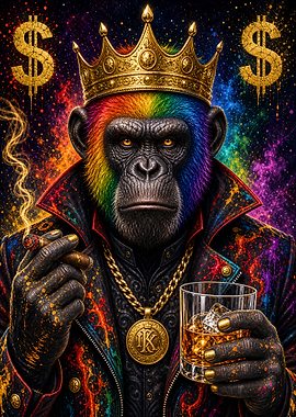 King Chimpanzee with Cigar and Whiskey Monkey