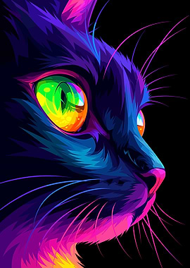 Neon Pop Art Cat Portrait