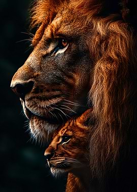 Majestic Lion and Cub Portrait