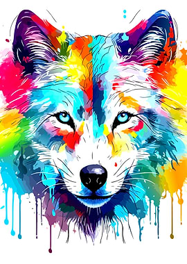Colorful Watercolor Wolf Portrait