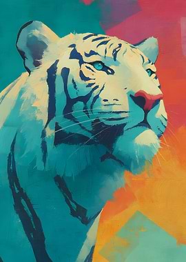 Vibrant Abstract White Tiger Portrait