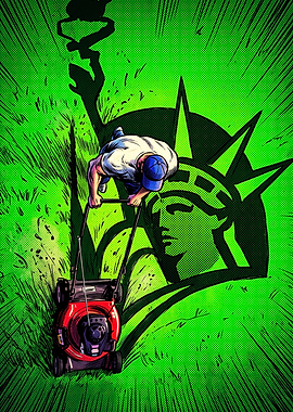 American Dream Lawn Mowing Illustration