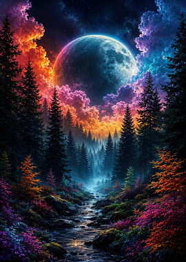 Surreal Moonlit Forest Landscape