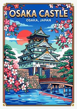 Osaka Castle Japan Travel Poster