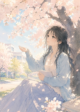 Girl Under Cherry Blossom Tree