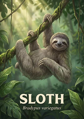 Smiling Sloth in Tropical Jungle