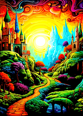 Psychedelic Fantasy Castle Landscape