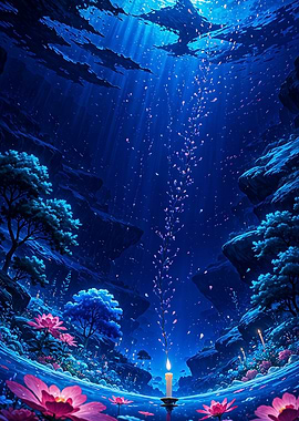 Ethereal Underwater Candle and Lotus Garden Landsacpe