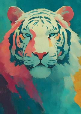 Abstract Colorful White Tiger Portrait
