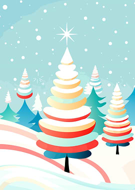 Stylized Mid-Century Modern Christmas Forest