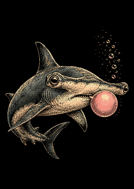 Hammerhead Shark Blowing Bubble Gum