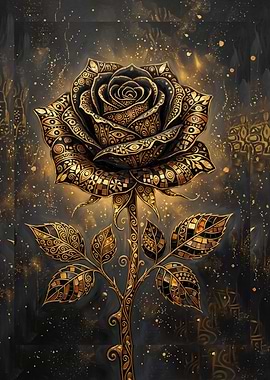 Ornate Golden Black Rose Art