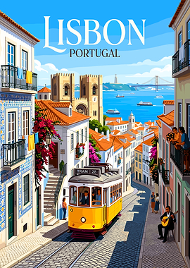 Lisbon Portugal Travel Poster