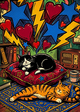 Cozy Cats Sleeping in Library