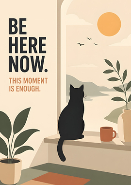 Be Here Now Cat Poster