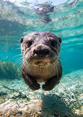 Underwater Portrait of a Cute Otter