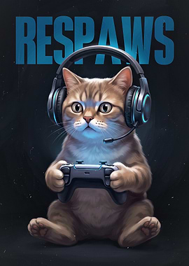 Cute Cat Gamer Respaws Poster