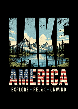 Lake America Vintage Nature Graphic