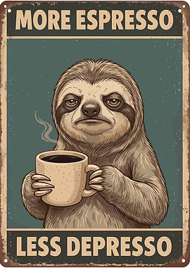 More Espresso Less Depresso Sloth Sign