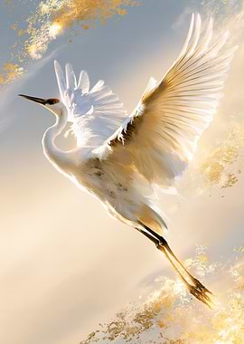 Elegant White Crane in Flight