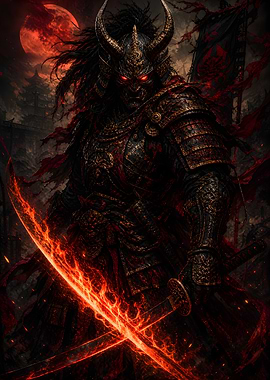 Demonic Samurai Warrior with Flaming Katana