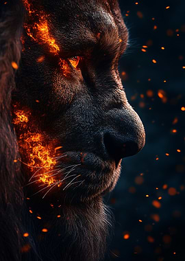 Fiery Lion Profile Portrait