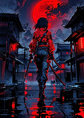 Red Moon Samurai Warrior