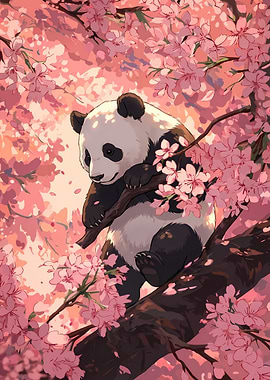 Panda in Cherry Blossom Tree
