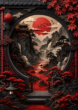 Ancient Moon Gate and Bonsai Garden