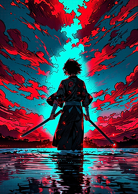 Samurai Warrior Under Neon Sky