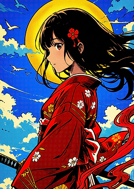 Anime Girl in Red Kimono