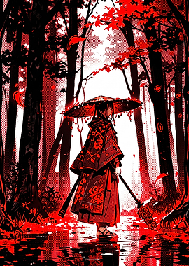 Samurai in Red Forest