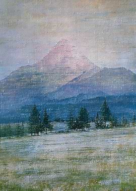 Textured Oil Painting of Mountain Landscape