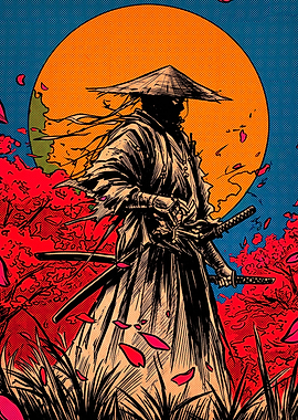 Ronin Samurai Under Orange Sun