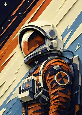 Paper Cutout Style Astronaut Illustration