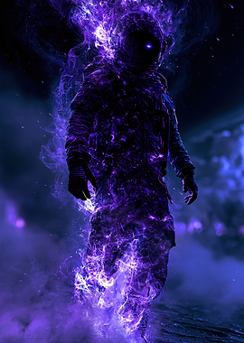 Astronaut Engulfed in Purple Cosmic Fire